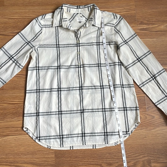 Loft Softened Cream & Black Plaid Long Sleeve Half button shirt - Picture 5 of 10